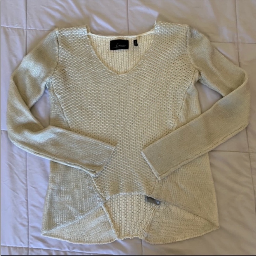 Anthropologie Line. metallic coated sweater